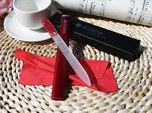 Premium Glass Nail File with Case G.Liane Professional Crystal Fingernail Files Perfect Manicure Set for Women Men Kids Nail Care Gift Se(Red)
