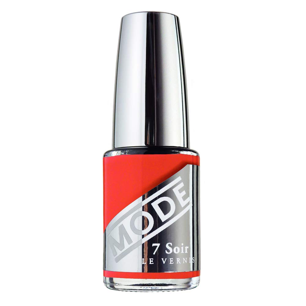 MODE Coral Blood Orange Nail Polish Color, Long Lasting Nail Lacquer, Nourishing, Chip Resistant Strengthening Protection, Pro Wide Brush, Vegan, NY Made, 7 Soir Le Vernis, Laughing One