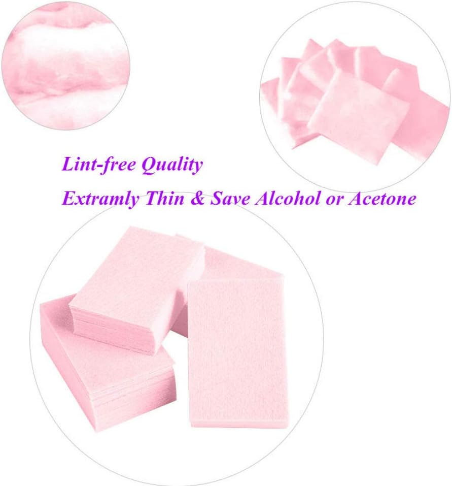 600 Pieces Pink Lint Free Nail Wipes Gel Polish Remover Cotton Pads for Manicure and Nail Art