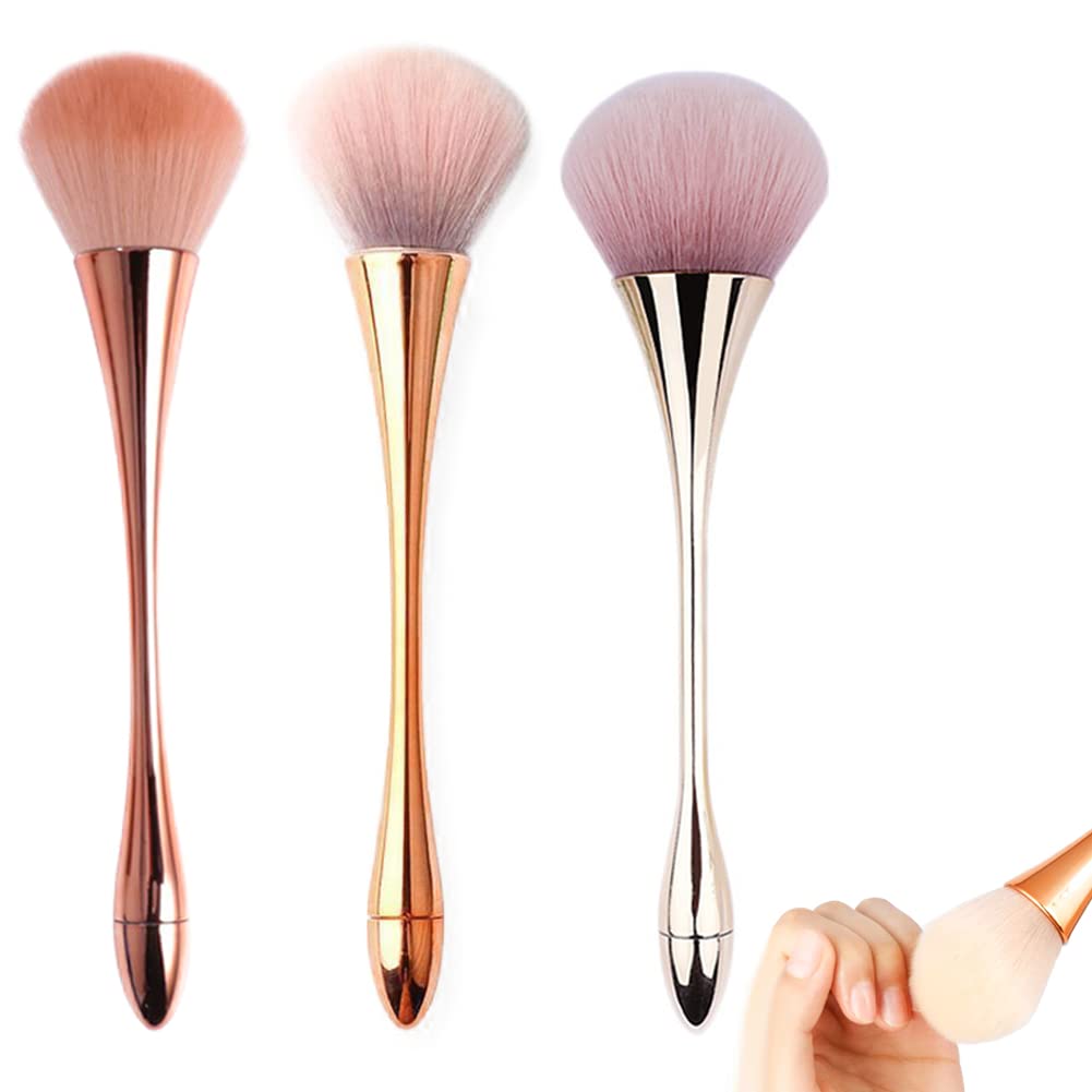 3Pcs Nail Dust Brush Acrylic Brush Cleaner Nail Brushes for Cleaning Dust Dip Powder Brush Large Makeup Brush Blush Brush Nail Clean Up Brush Manicure Brush