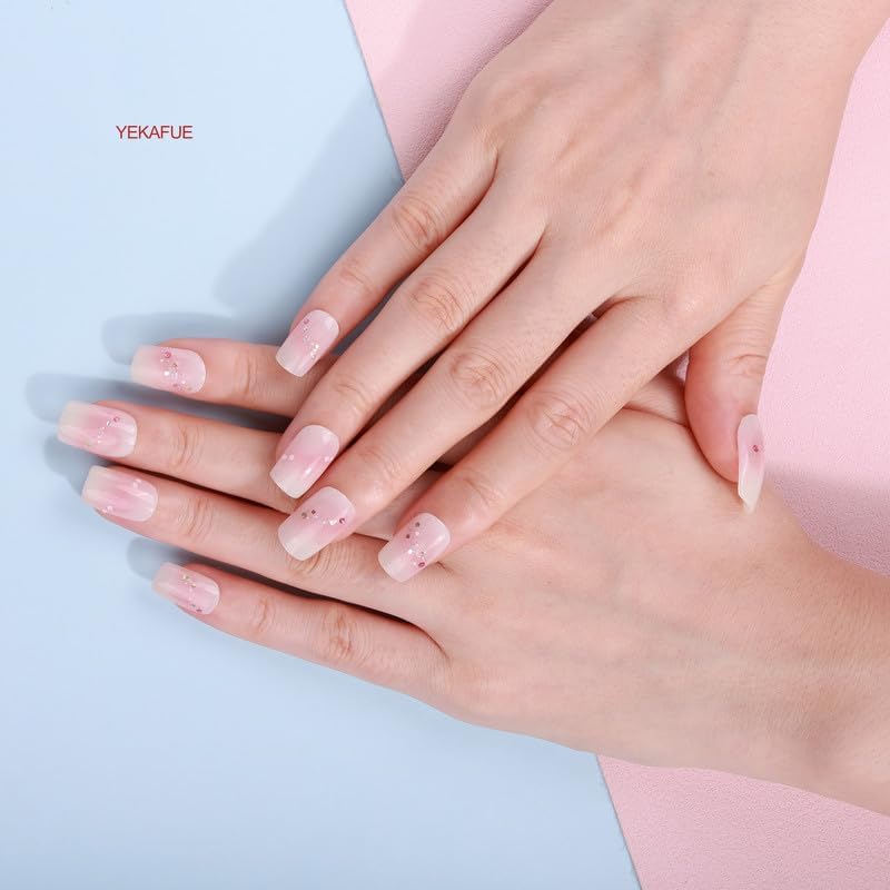 No Lamp Gel Nail Strips 22 Pcs Wraps - Swoosh Pink, Easy Apply Gel Nail Stickers Long Lasting, Salon-Quality, 2 Prep Pads, 1 File, 1 Wooden Stick