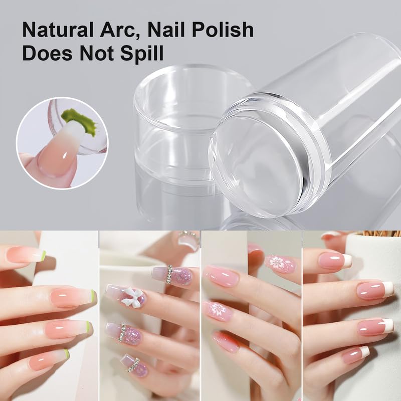 4Sets French Nail Art Stamper, with Nail Scraper and Replaceable Stamper Head, Home Manicure Starter Tool Salon, French Silicone Nail Stamper Kit for DIY Nail Decor