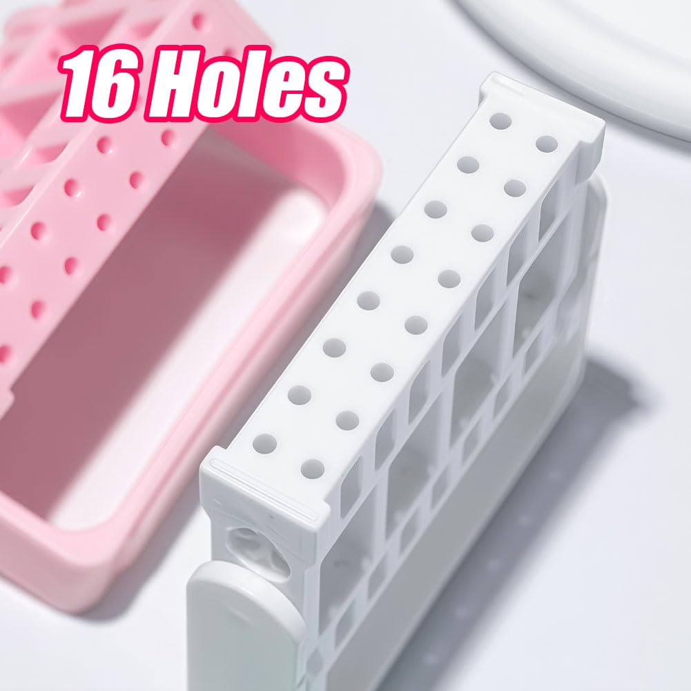 Joyzan Nail Drill Bit Holder Stand, Dust Proof Exhibition Display Storage Case Displayer Portable 16 Holes Manicure Tools Box Tech Art Supply Rack Container Grinding Head Organizer Home Salon 4PCS