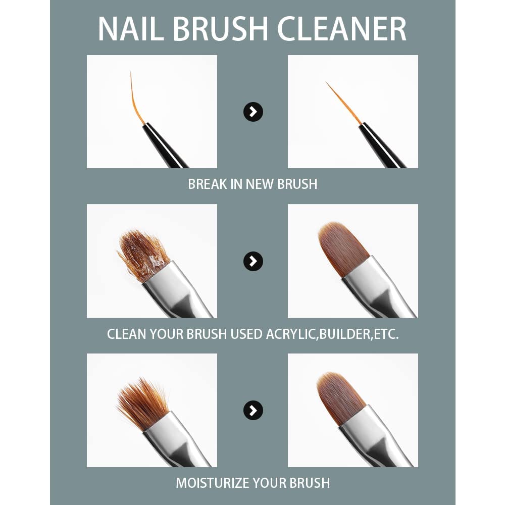 AIJIMEI Nail Brush Cleaner Restorer Nail Brush Cleaner Solution Clean Manicure Brushes Set A with Glass Cup & Cleaning Cotton Pads for Nail Art Brushes 58ml
