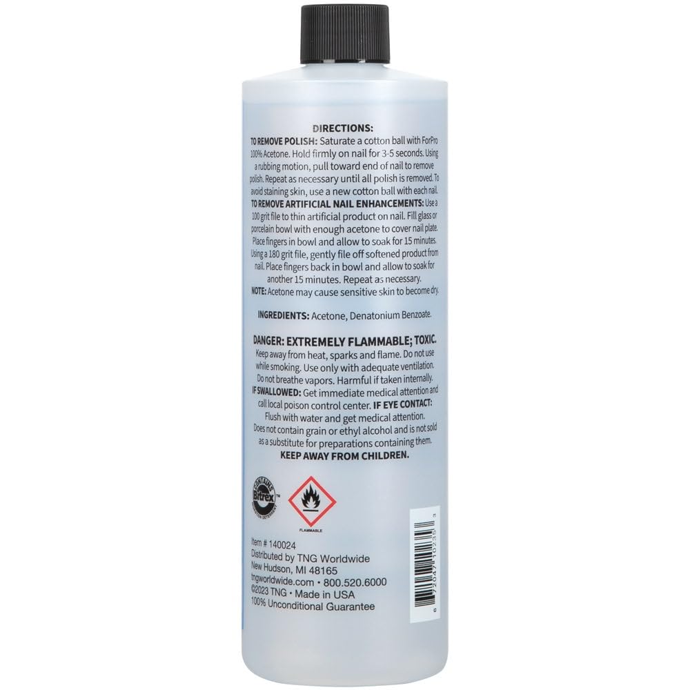 ForPro Professional Collection 100% Pure Acetone, Professional Nail Polish Remover for Natural, Artificial, Acrylic, and Sculptured Nails, Removes Gel Polish, Glue, and Glitter, 16 fl. oz.