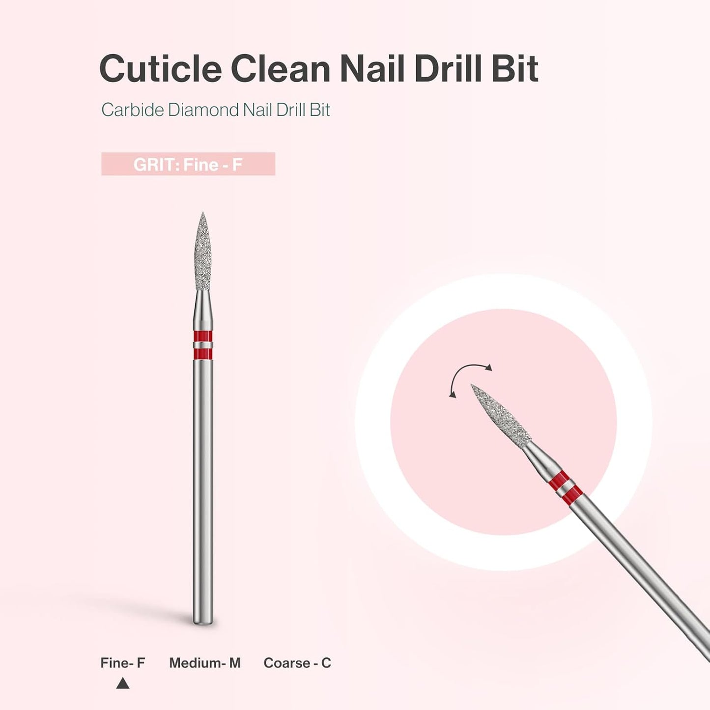 MelodySusie 2mm Flame Shape Cuticle Clean Nail Drill Bit 3/32'', Professional Safety Carbide Diamond Under Nail Cleaner for Cuticle Dead Skin Nail Prepare, Beginners Bits, Series Bit-S, Fine