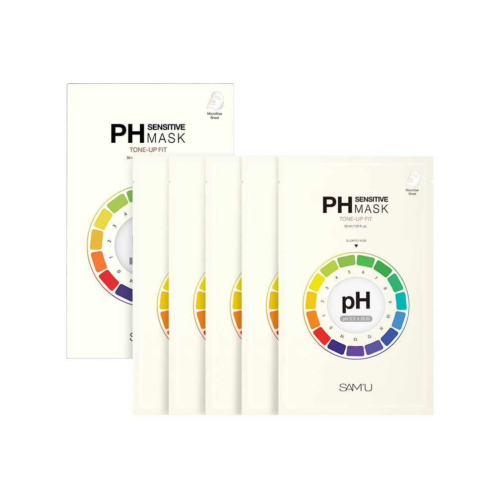 SAM’U PH Sensitive Tone Up Fit Face Mask – Radiance-Enhancing Vegan Sheet Mask with Glutathione, Niacinamide, and Vitamin C, Healthy Glow Travel-Friendly Korean Skincare (5 Sheets)