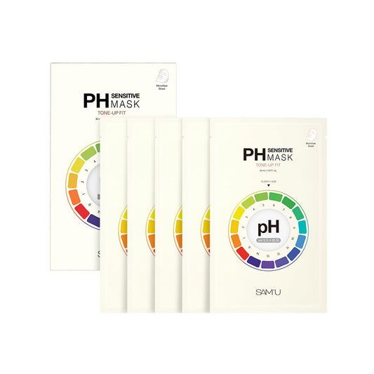 SAM’U PH Sensitive Tone Up Fit Face Mask – Radiance-Enhancing Vegan Sheet Mask with Glutathione, Niacinamide, and Vitamin C, Healthy Glow Travel-Friendly Korean Skincare (5 Sheets)
