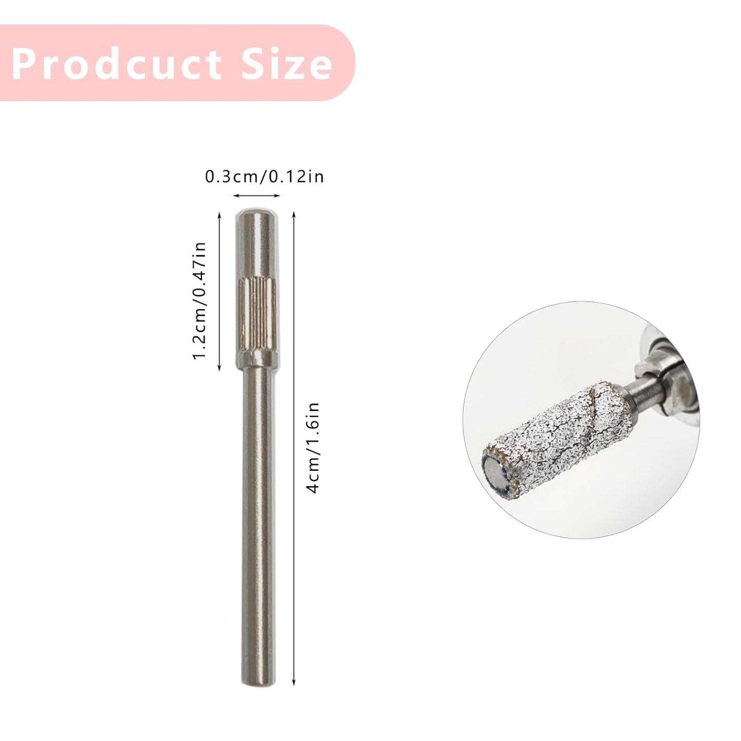 5 Pcs Mandrel Nail Drill Bits, 3.1MM Mini 3/32 Shank, Small Sanding Bands for Electric Drill File Machine, Stainless Steel Manicure Pedicure Tool Kit for Acrylic Nails