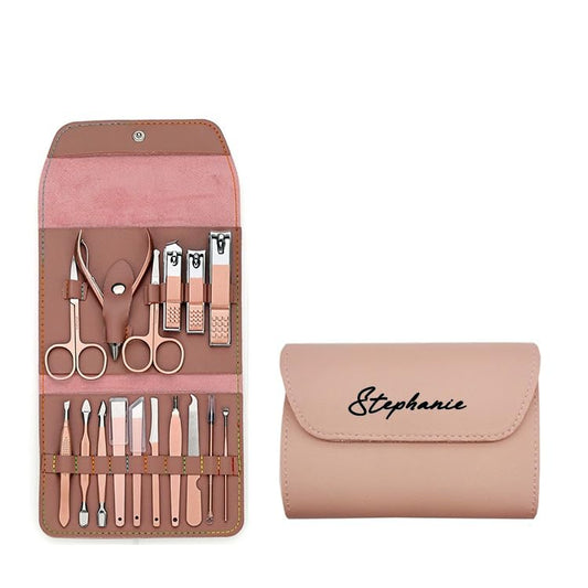 Custom Manicure and Pedicure Set, Customize 16 in 1 Nail Care Kit with Nail Clippers, Cuticle Trimmer, Tweezers, Metal File, Pedicure Tools for Home, Travel or Christmas Birthday Gift Use (Pink)