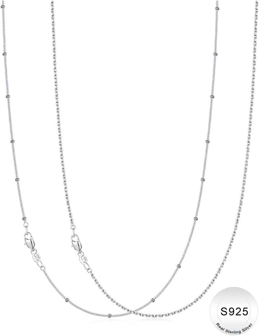 IIEFWELL S925 Sterling Silver Chain Necklace for Women - 1.2/0.8mm Satellite Bead Cable Box Chains Necklace Set, Hypoallergenic Sturdy Women's Chain Necklaces, 16/18/20/22 Inches Jewelry Gifts