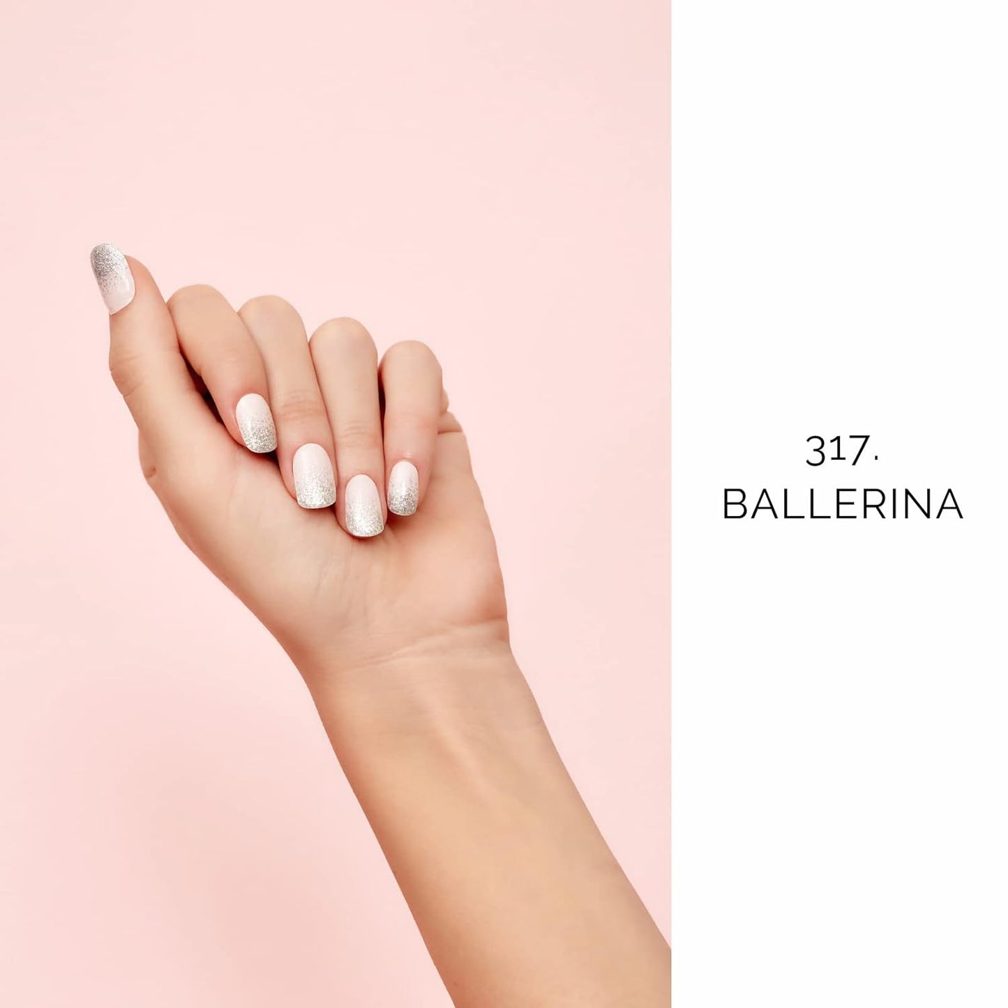 NAILOG Semi Cured Gel Nail Strips, Extra Long Glitter Nail Polish Strips (20 Pieces), Buy 2 Get 1 UV Lamp, Long Lasting Gel Nails with Soft Glossy Gel Finish, Ballerina