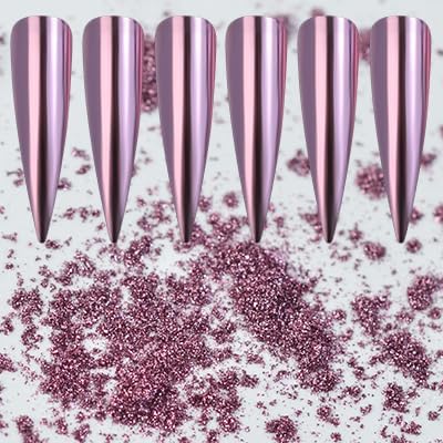 Rose Gold Chrome Nail Art Powder Mirror Effect Metallic Glitter Reflective Pigment Dust Decoration for DIY Manicure Gel Polish Nail Art 1g/Bottle
