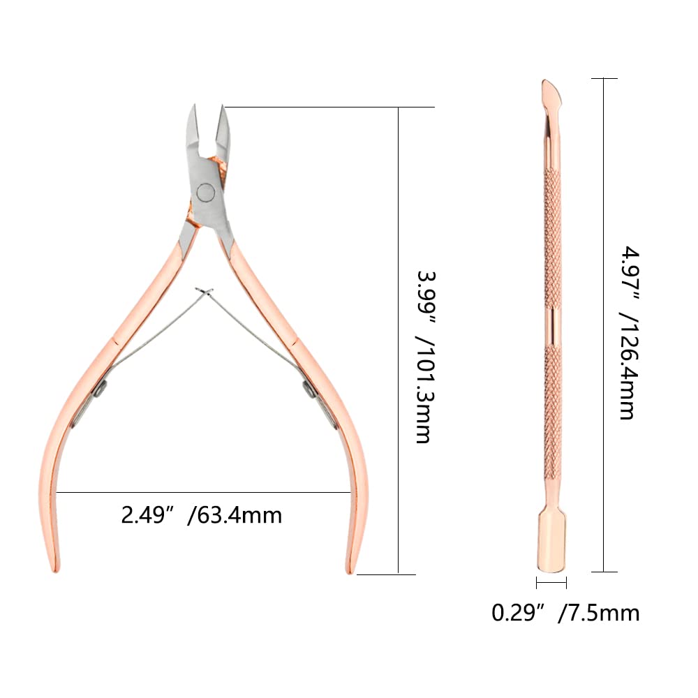 8Pieces Cuticle Trimmer Cuticle Nipper Cuticle Remover Cuticle Cutter with Cuticle Pusher Stainless Steel Cuticle Cutter Clipper Nail Tools for Fingernails and Toenails (Rose Gold)