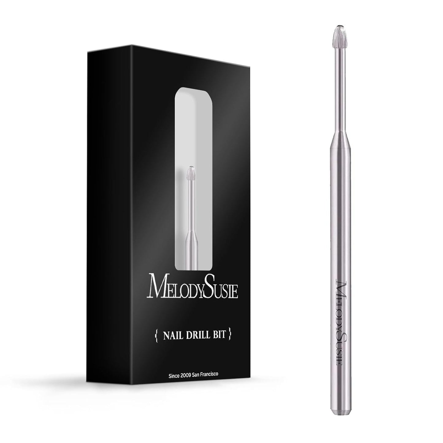 MelodySusie Cuticle Clean Nail Drill Bit 3/32'', Professional Safety Carbide Under Nail Cleaner Nail Bit for Cuticle Dead Skin Nail Prepare, Two Way Rotate, Manicure Nail Salon Supply(Silver, Medium)
