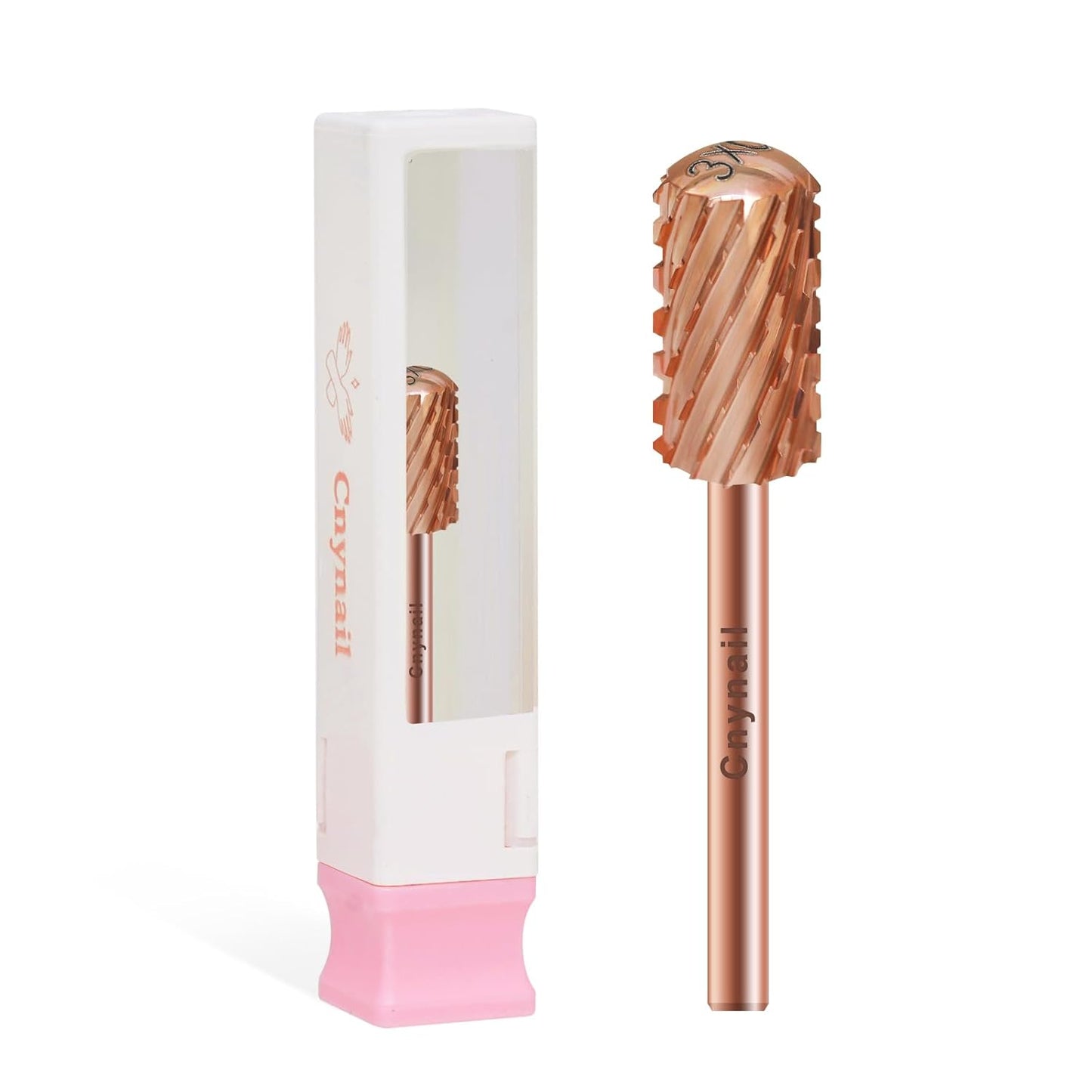 3/32" Large Barrel Smooth Round Top Tungsten Carbide Nail Drill Bit Safety Bit for Gel & Acrylic Removal, 2-Way Rotating Efile Tip, Salon Electric File Accessory (3XC Grit, Rose Gold)