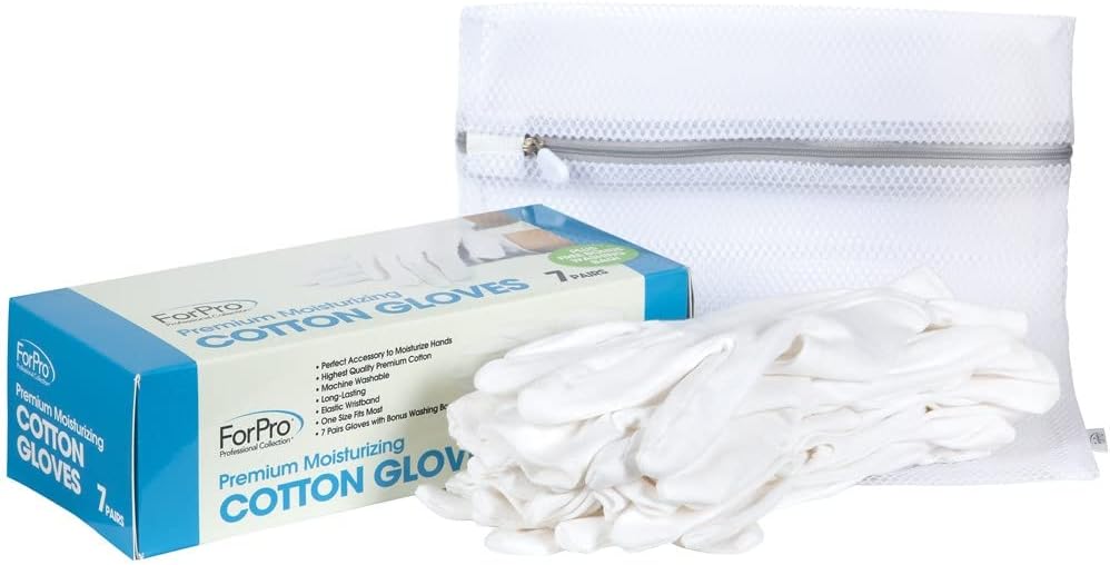 ForPro Professional Collection Premium Cotton Gloves, 7 Pairs White for Moisturizing Hands Overnight, Inspection Cloth Quality, Eczema Dry Sensitive Skin Spa Therapy, Elastic Wristband