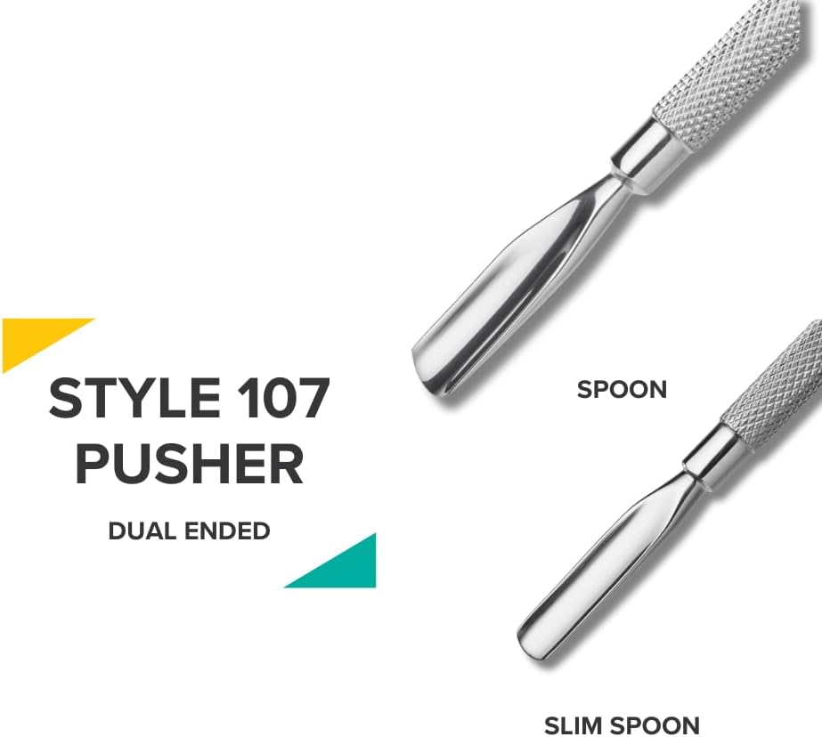 Rui Smiths Pro Cuticle Pusher with 2 Ends - Stainless Steel Manicure Tool - Style 107