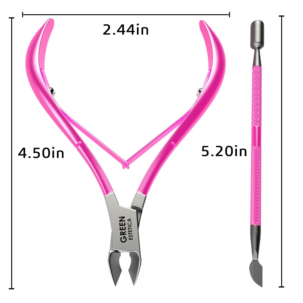 Professional Cuticle Trimmer with Cuticle Pusher Nail Cuticle Remover Nipper Silver Stainless Steel Sharp Blades Manicure Tools with Double Spring Nail Care Pedicure Nail Tools Home Spa (Pink)
