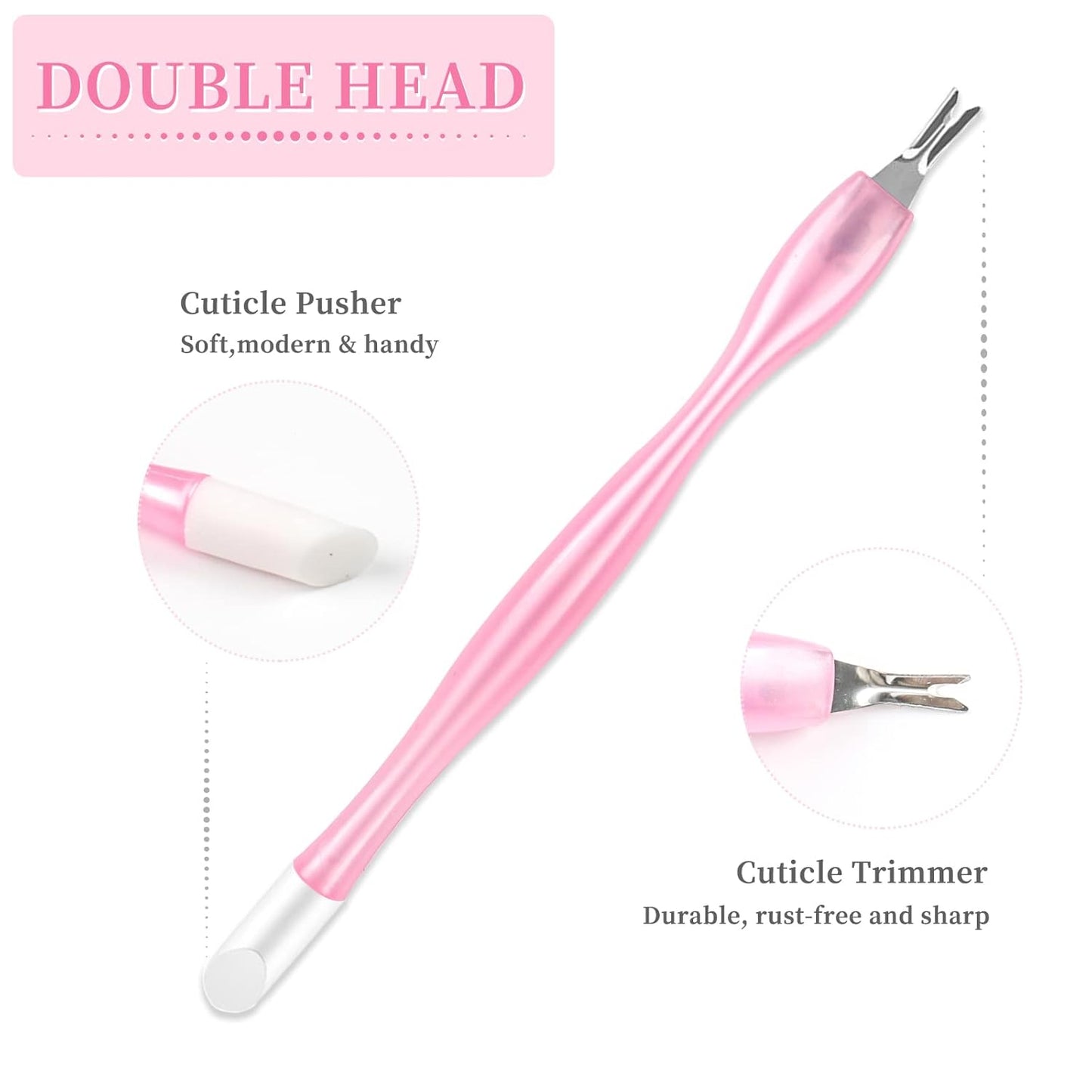 50Pcs Nail Cuticle Trimmer Rubber Nail Cleaner, Plastic Handle Cuticle Knife, Double End Nail Dead Skin Fork Cuticle Pusher Bulk Nail Art Cuticle Remover Tools(Pink)
