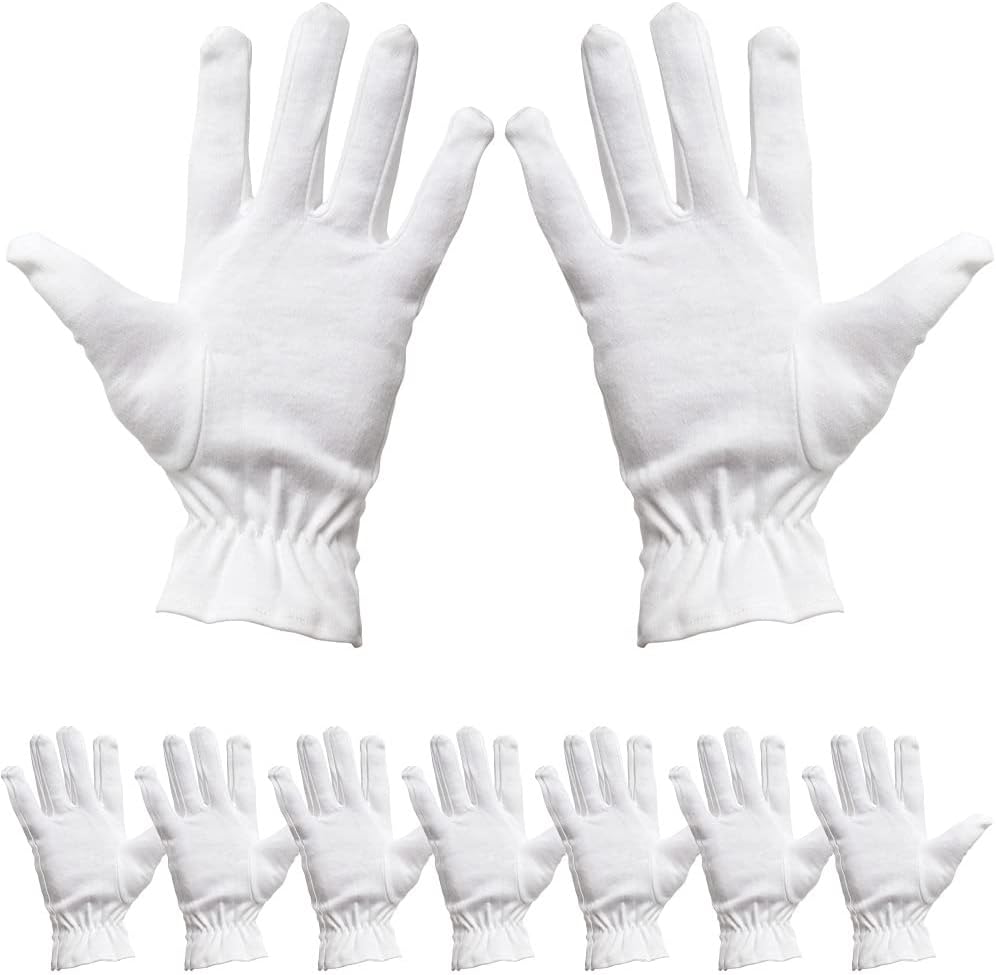 ForPro Professional Collection Premium Cotton Gloves, 7 Pairs White for Moisturizing Hands Overnight, Inspection Cloth Quality, Eczema Dry Sensitive Skin Spa Therapy, Elastic Wristband