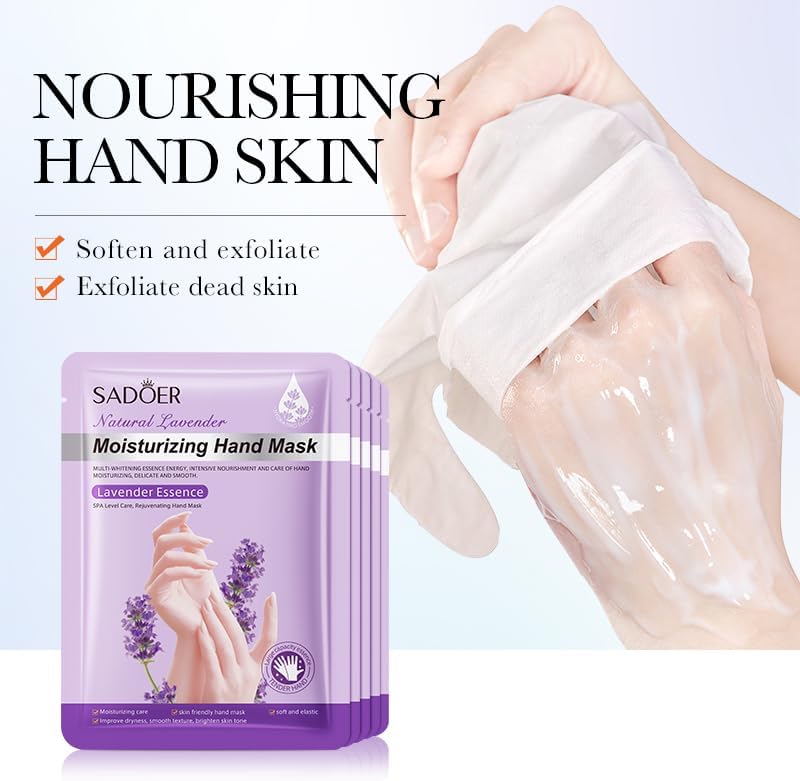 5 Pairs Hands Moisturizing Gloves, Lavender Essence Hand Skin Repair Renew Mask Infused Collagen, Vitamins + Natural Plant Extracts for Dry, Aging, Cracked Hands