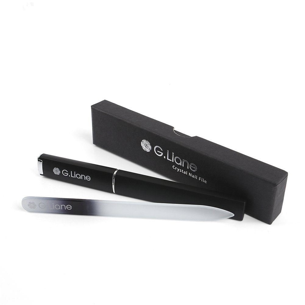 Crystal Nail File–Professional Double Sided Glass Fingernail Files with Case,Manicure for Natural Acrylic Gels Nails,Manicure Tools for Home and Salon(Rainbow Black)