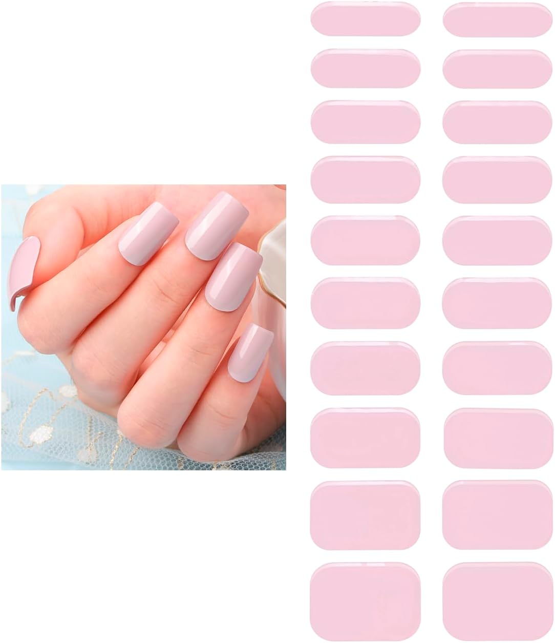 Gel Nail Strips 20 Pcs Wraps - Nude Pink, Easy Apply Gel Nail Stickers Long Lasting, Salon-Quality, 2 Prep Pads, 1 File, 1 Wooden Stick, UV Light Required