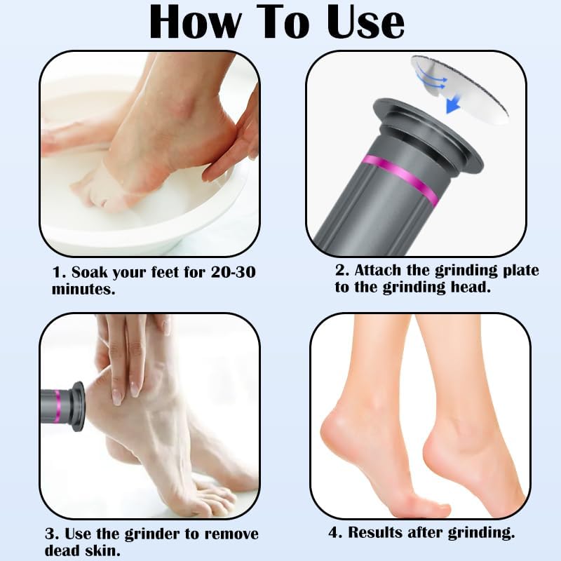 Ideal Swan 2 in 1 Electric Feet Callus Remove, Professional Speed Foot File Pedicure Tools, Gray 9 Adjustable Speeds Electric Foot Callus Remover for Cracked, or Tough Skin and Calluses(Gray)