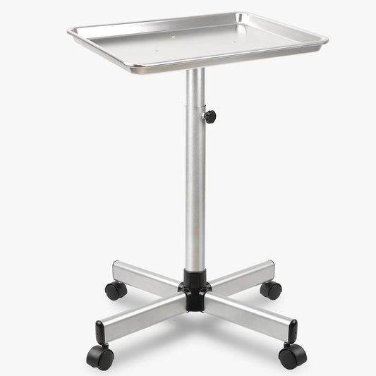Salon Tray, Silver Salon Tray, Tattoo Tray on Wheels, Metal Salon Rolling Tray, Salon Services Tray Height-Adjustable, (Silver)