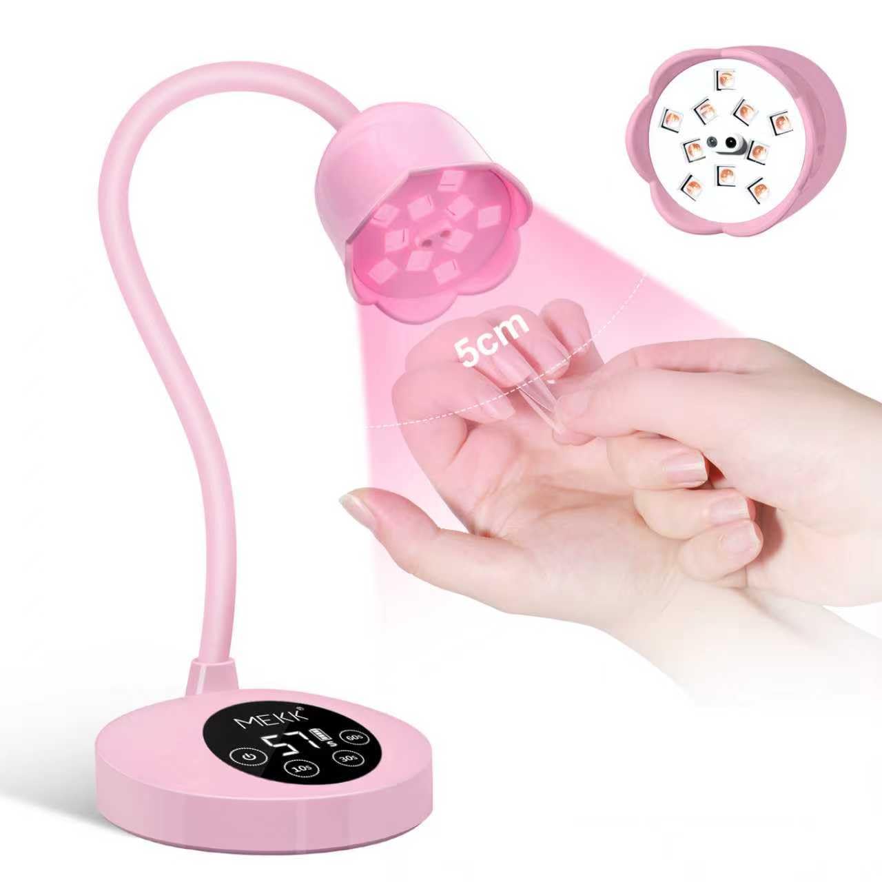 MEKK Gooseneck UV Nail Lamp Cordless Mini UV Light for Gel Nails with Auto Sensor,Professional Flash Cure Lamp 30W Single Nails Light with Three Timers (10s/30s/60s) Salon & Home DIY Use-Pink