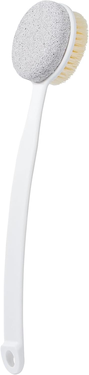 Foot File Callus Remover,Beomeen Pumice Stone for Feet with Long Handle, Hard Skin Callus Remover, 2 in 1 Foot Scrubber Brush, Back Body Brush for Shower Brush Deep Cleansing and Exfoliating (Curved)