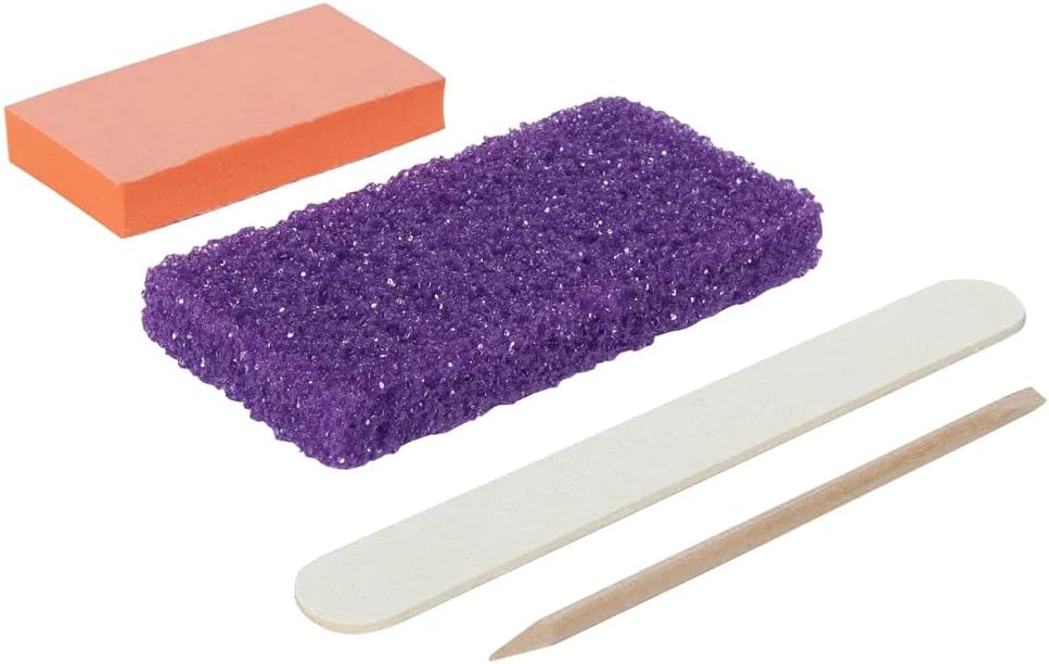 ForPro 4-Piece Pedi Kit, 100-Count, Individually-Packed Pedicure Set, Purple Pumice Pad, White Wood Nail File 80/100 Grit, Orange Mini Buffer 80/100 Grit, Wood Stick