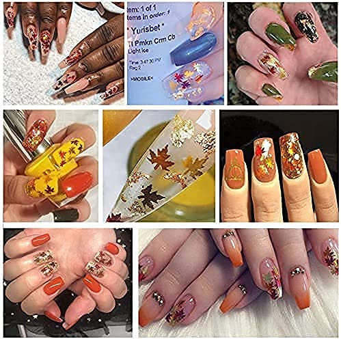 Nail Art Maple Leaf Flake 20gram Glitter Fall Leaves Metallic 3D Maple Leaf Shaped Red Yellow Orange Mixed Design Confetti -Maple Spangles for Women Girls Manicure Kit Decorations (2 Pot)