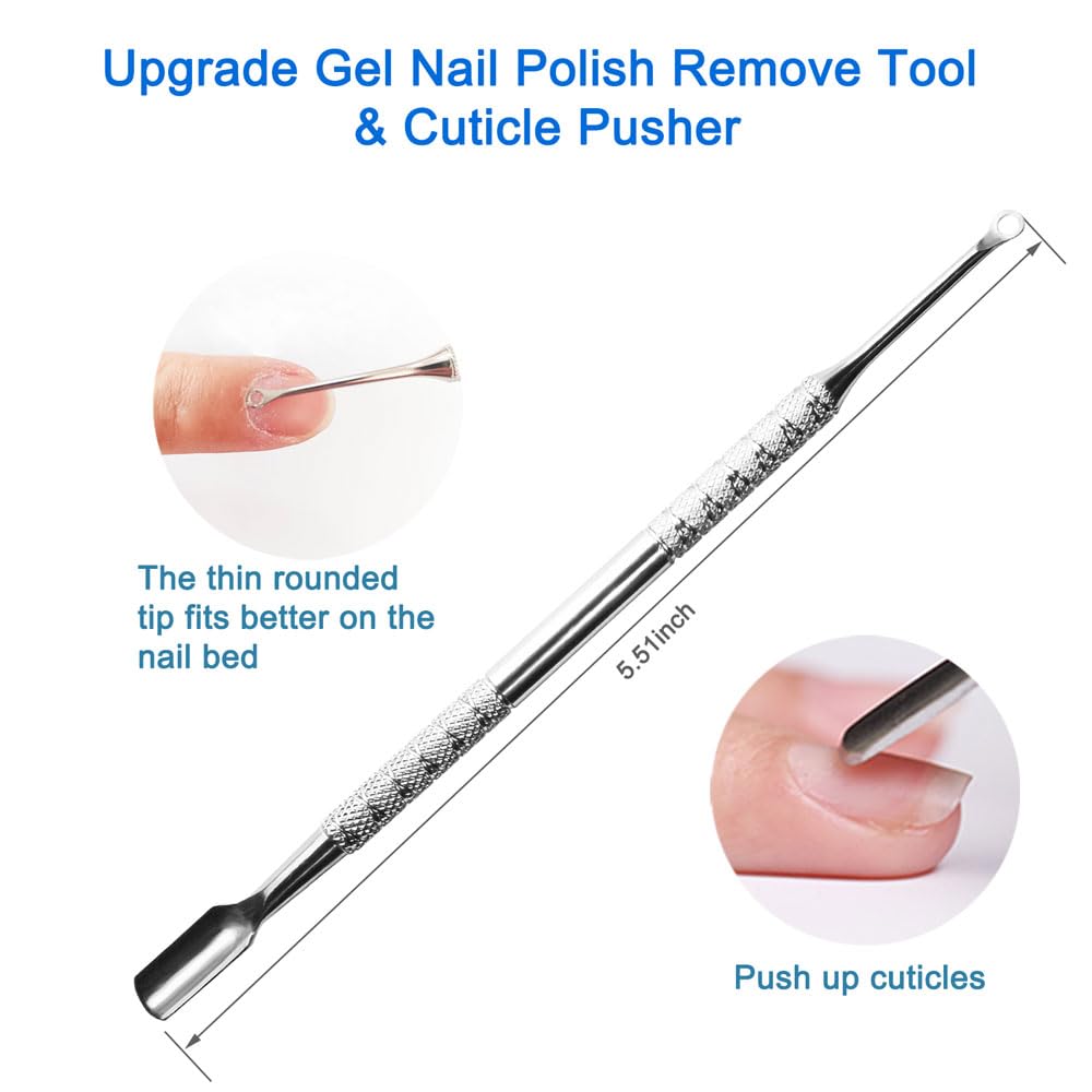 Professional Manicure Tools Set, Stainless Steel Cuticle Nipper, Upgrade Gel Nail Polish Remove Tool & Cuticle Pusher, Debris Cleaning Brush, for Home & Salon Use, For Women