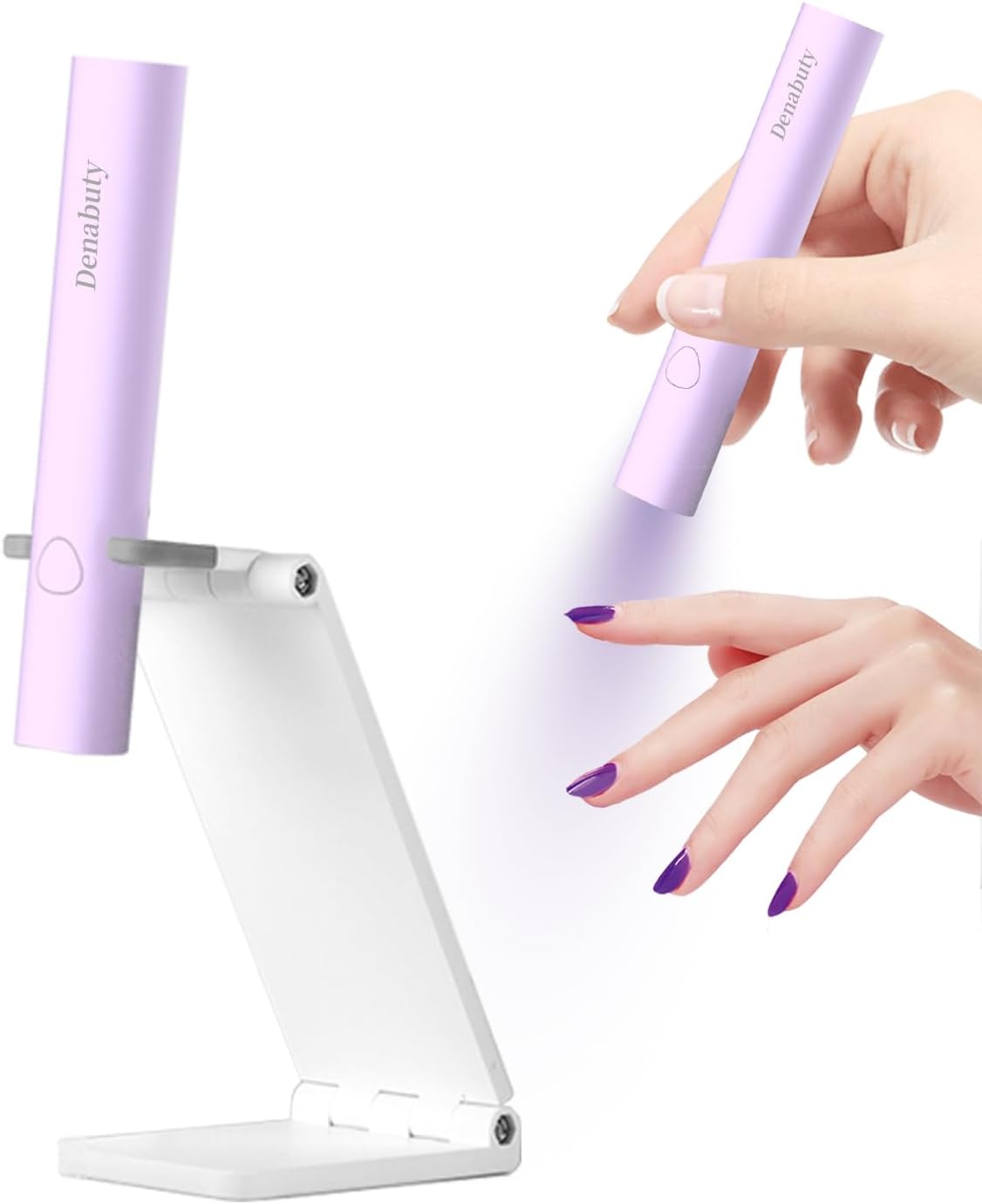 UV Light for Gel Nails, Denabuty Mini U V LED Nail Lamp Handheld with Stand, Portable Nail Dryer Rechargeable USB Cordless, Nail Light with 2 Timers for Fast Drying, Violet
