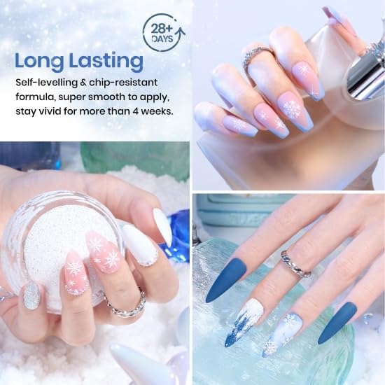 Beetles Blue Navy Gel Polish, Dark Blue Glitter Mint Green Navy Teal Jewel Tones Sparkle Gel Nail Kit Fall Nails Design Soak Off UV DIY Manicure Gift for Girls Women