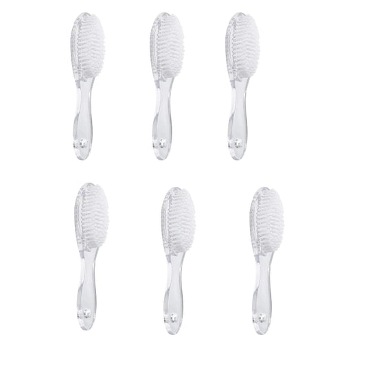 Nail Brush for Cleaning Fingernails 6 PCS, Long Handle Grip Double Sided Nail Foot Scrub Brush Fingernail Cleaner, Soft Stiff Bristles Pedicure Nail Scrubber Non-Slip for Men Women Clear White