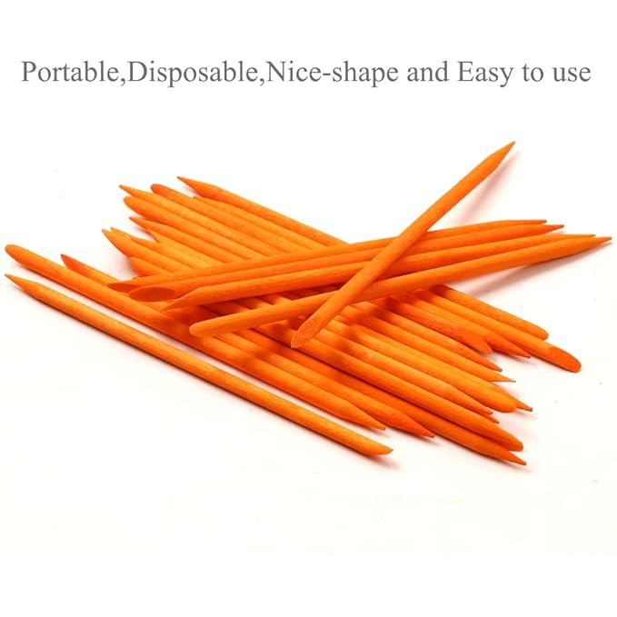 100 Pcs Orange Wood Nail Sticks Double Sided Multi Functional Cuticle Pusher Manicure Pedicure Tool for Manicure Pedicure Orange