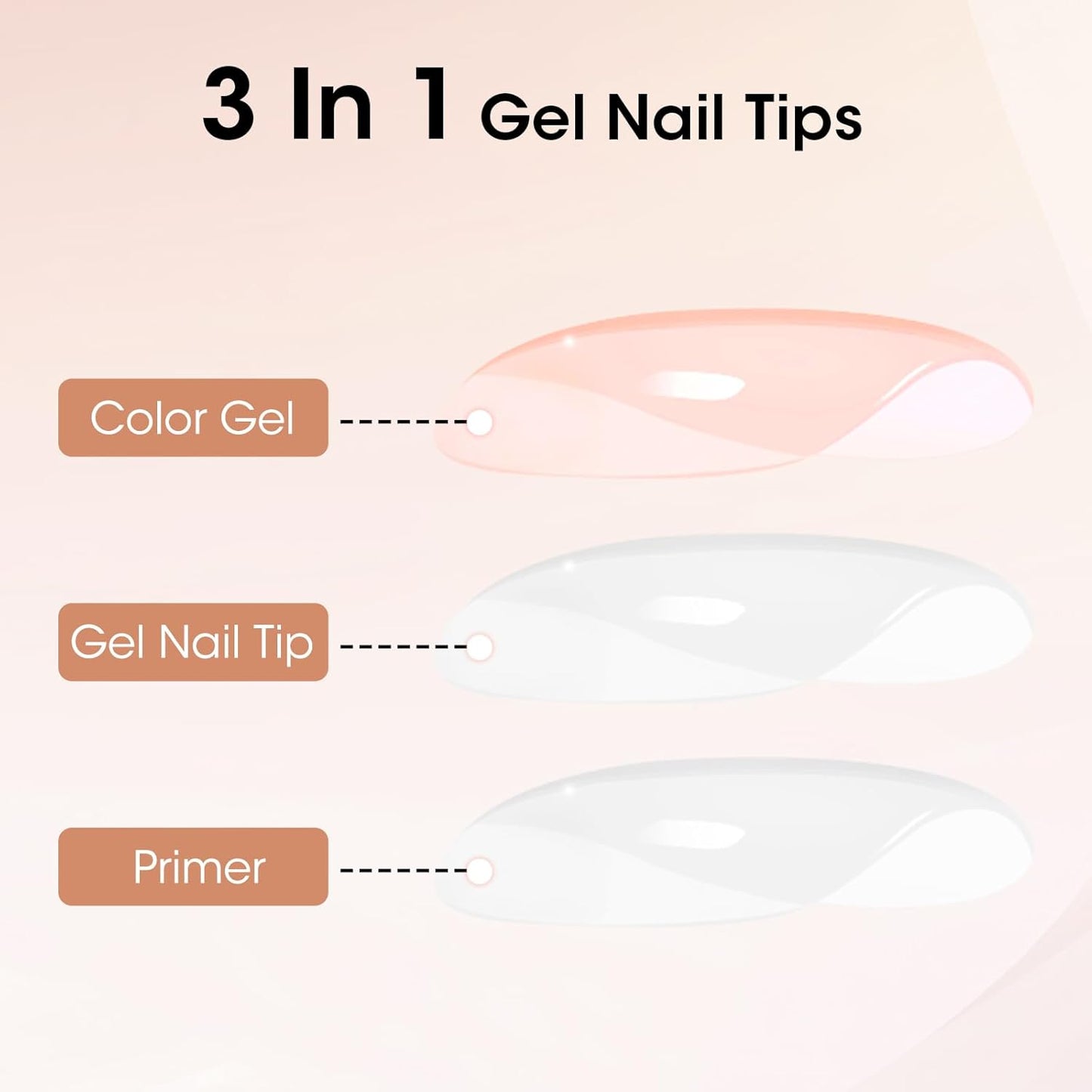 Gellen French Gel Nails, Soft Almond French Tip Press on Nails 150 Pcs, Classic Pink French Tip Nails, 3 in 1 No Need to File Natural Full Cover Tips 15 Sizes, Glue On Nails for Women Nails Art