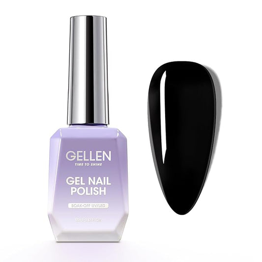 Gellen Black Gel Nail Polish, 18ml Soak Off High Glossy Pure Black Gel Polish for Nails, Need Cured Under UV light for Salon at Home DIY
