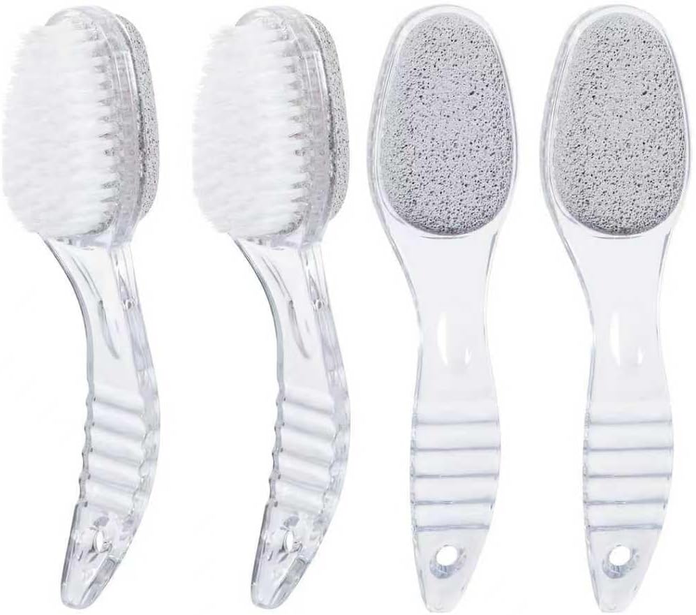 4 Pcs Foot Pumice Stone Brush Calluses Remover, Ooloveminso Large Foot Scrubber Foot File with Handle 2 in 1 Suitable for Horniness Foot Spa, Foot Care Smooth Skin (Transparent)