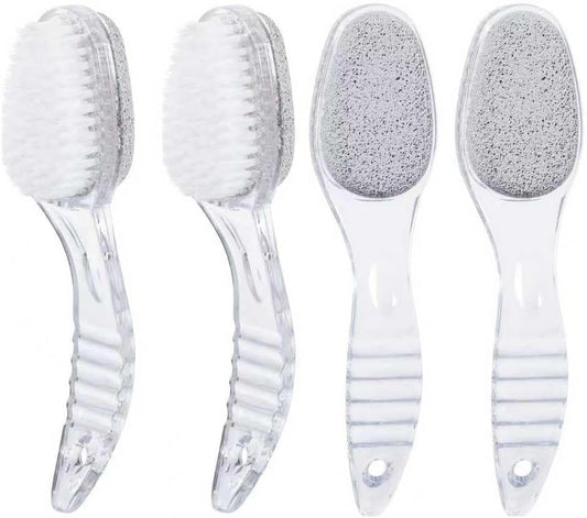 4 Pcs Foot Pumice Stone Brush Calluses Remover, Ooloveminso Large Foot Scrubber Foot File with Handle 2 in 1 Suitable for Horniness Foot Spa, Foot Care Smooth Skin (Transparent)