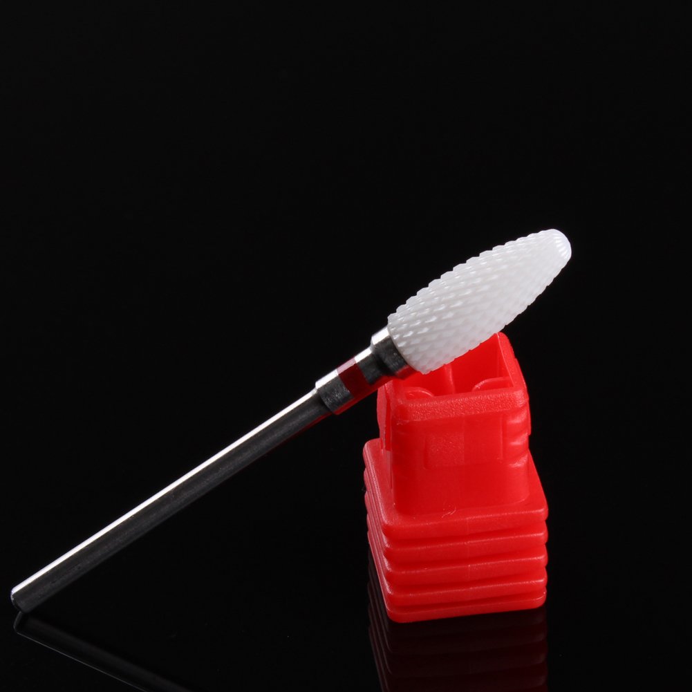 MZCMSL Fine Ceramic Cone Nail Bit, Portable Electric Manicure Drill for Acrylic White Head, 6 x 14.5 mm