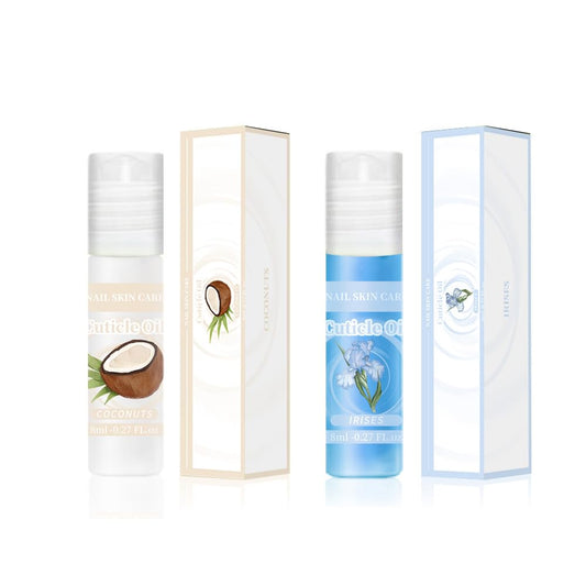 2pcs Cuticle Oil Roller 8ml/0.27 FL.oz Nourishing Moisturizing for Convenient Portable Nail Cuticle Oil Rollerball for On the Go Hydration and Care(Coconut &Iris)