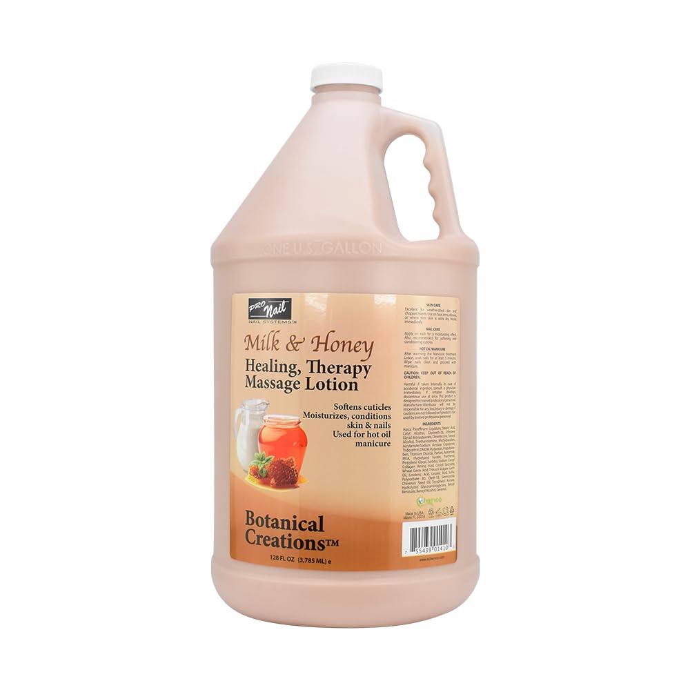 PRO NAIL - Healing Therapy Massage Lotion - Professional Pedicure, Body and Hot Oil Manicure, Infused with Natural Oils, Vitamins, Panthenol and Amino Acids (Milk and Honey, 1 Gallon)
