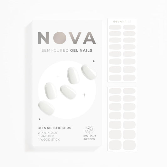 NOVA, Semi Cured Gel Nail Strips (Cloud 9) - The 10 Minute Manicure. Salon-Quality, Female Founded, Works with Any Lamp, Easy to Apply & Remove - Incl. File & Wooden Stick