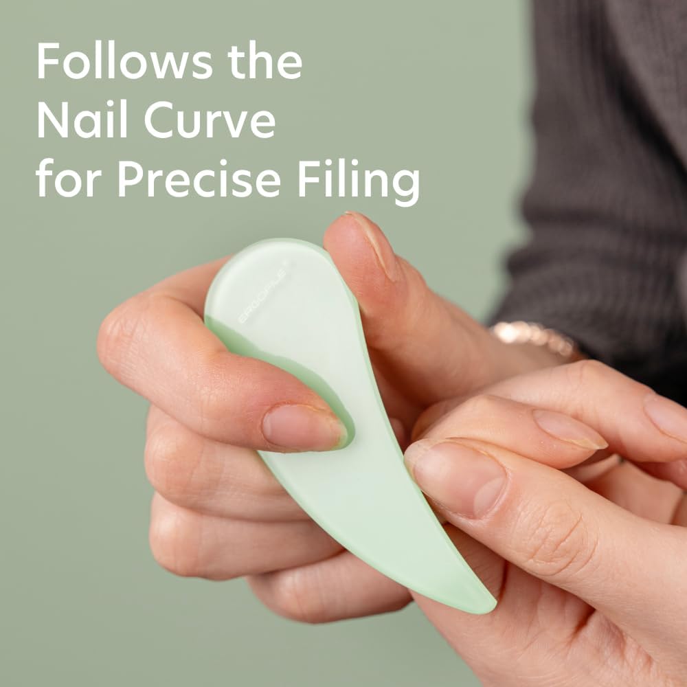 Bona Fide Beauty Curved Glass Nail Files for Natural Nails - 2Pc Czech Glass Nail Tools (Jade Color), Crystal File Set