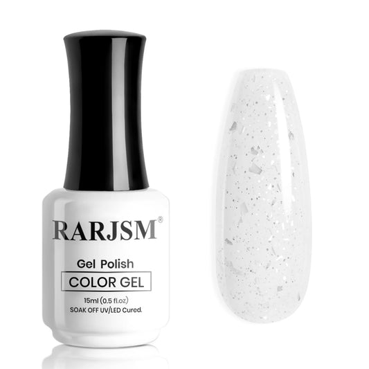 RARJSM Snow Glitter Gel Nail Polish Shiny Diamond Sparkly Chunky Jelly Milky White Silver Shimmer Pigments Opal Gelpolish Soak off Led UV Curing Required for Nail Art Salon Manicure