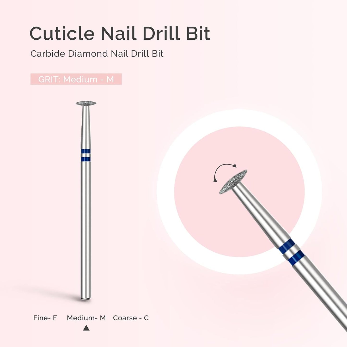MelodySusie 5mm Umbrella Shape Cuticle Clean Nail Drill Bit 3/32'', Professional Safety Carbide Diamond Under Nail Cleaner for Cuticle Dead Skin Nail Prepare, Beginners Bits, Series Bit-S, Medium